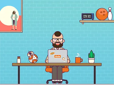 The Duda Dude bb8 bowling coffee dude illustration office plant