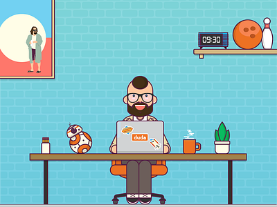 The Duda Dude bb8 bowling coffee dude illustration office plant