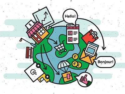 AdWeek - Expanding to a global market e commerce editorial globe icon illustration line work vector world