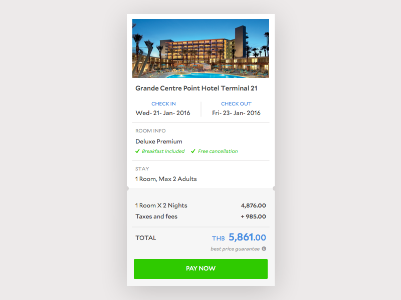 Example of Hotel booking check out