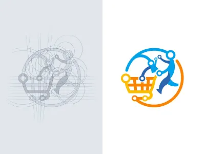 Troliber - Logo Design Process cart commerce connect design dot grid line logo process shopping trolley vector