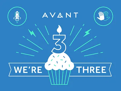 Avant turns three birthday candle cupcake high five lightening rocket sprinkles