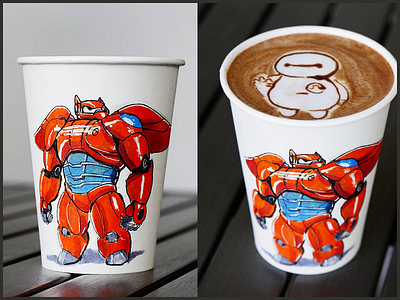 Baymax Coffe Cup Collabo with @melaquino baymax bighero6 coffee cup disney illustration latte marker sketch