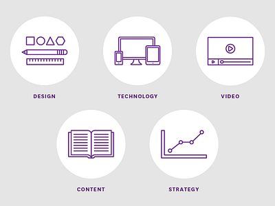 Iconset content design icon illustration services set strategy technology video