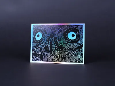 i see you card eyes holographic metallic owl postcard rainbow screen print shiny silver