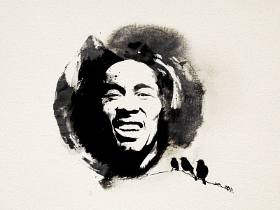 Bob Marley birds bob brush ink little marley paper water