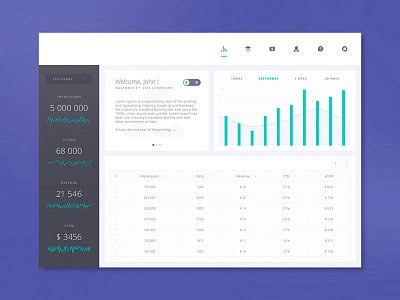 Dashboard analytics chart clean data flat graph interface site stats ui ux web