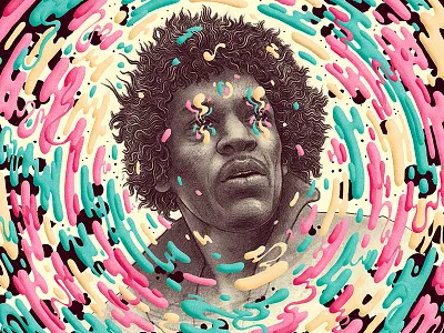 Voodoo Child character digital painting drawing guitarist illustration jimi hendrix kaleidoscope man pattern portrait psychedelic rock and roll