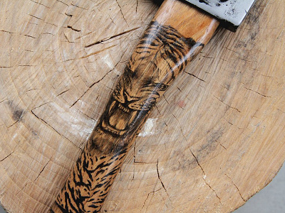 Tiger Blood axe charcoal drawing handle illustration pencil tiger wood