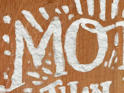 Flour Type brushes cutting board flour letters texture typography white wood