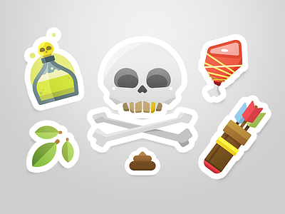 Quest! Adventurous illustration set flat ham illustration leaves posion potion quest quiver skull sticker