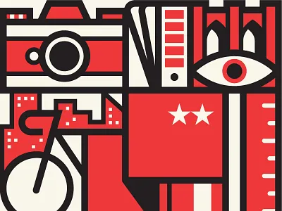 Work bicycle brooklyn camera city eye flag pantone ruler stars work