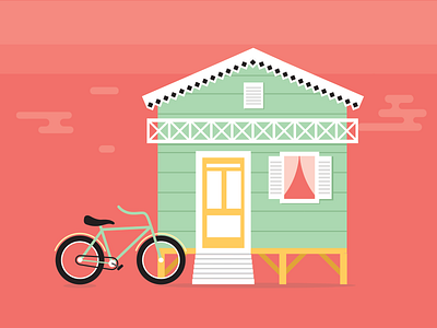 Puerto Viejo, Costa Rica 2d beach bike caribbean city costa rica digital house illustration town village wood