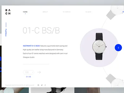 Watch maker showcase e commerce elegant landing page layout light minimal navigation product slider type watch white