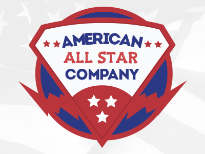 First mockup for a "Superhero" badge american badge blue red stars superhero white