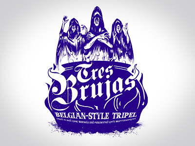 Intuition Ale Works Tres Brujas beer belgian brewery cauldron identity illustration logo tripel wine witch witches