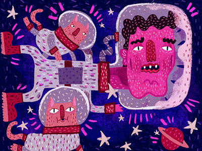 Space Cats art astronaut cat cats illustration pink planets space stars