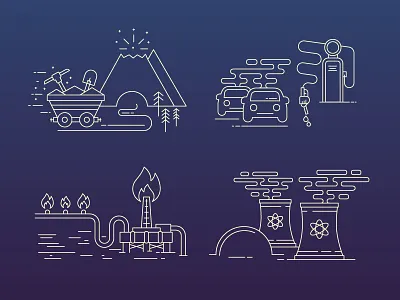 Enviro Illustrations car coal environmental gas gas pump gradient line illustration mountain nuclear oil rig tree water