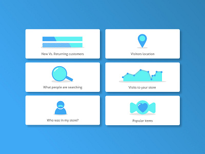 Features analytic bars candy heart icons popular store