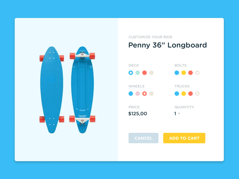 Daily UI Day 033 Customize Product 033 card color customize dailyui principle product shop skateboard