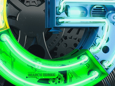 Google G 2 3d blue google logo machine mechanical neon search