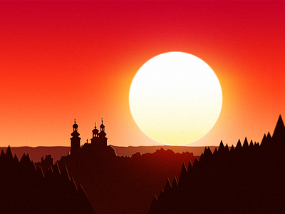 Sunset in Cracow Bielany cracow gradient illustration iza izabela kasza monastery sunset