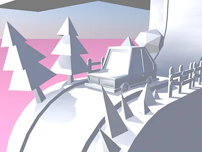 Car game concept 3d c4d concept design game lowpoly model trees white