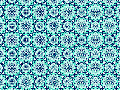 Teal and Navy - Floral Pattern Design floral flowers hexagon kaleidoscope pattern surface design