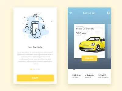 Yuhuu - Online Car Rental app car design illustration information mobile onboarding rental ui