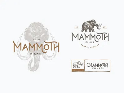 Mammoth Films badge branding elephant hand drawn lettering logo mammoth vintage
