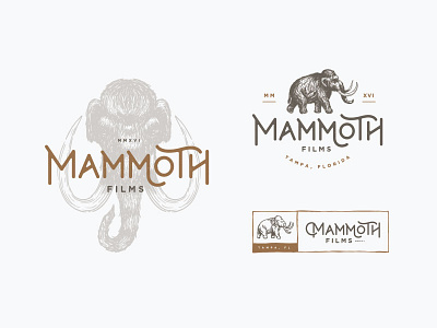 Mammoth Films badge branding elephant hand drawn lettering logo mammoth vintage