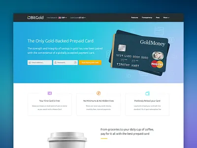 The Only Gold-Backed Prepaid Card bitgold coffee gold gradient marketing mastercard prepaid card