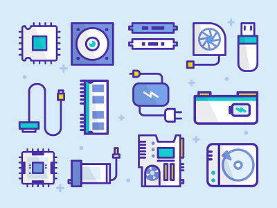 Tech Pattern battery cable hardware hightech icons illustration motherboard pattern ram tech