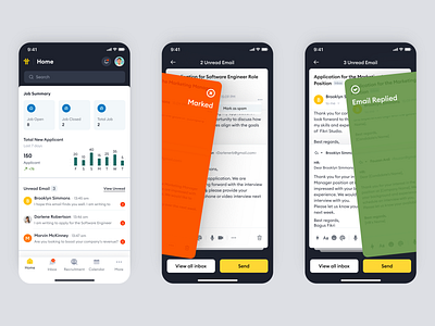 Tiimi Mobile – Respond to Candidates' Unread Emails for HR candidate company hiring hr hrd hrm hrms human resources job mobile app mobile design pipeline product design recruitment reply email saas saas design team management ui ux