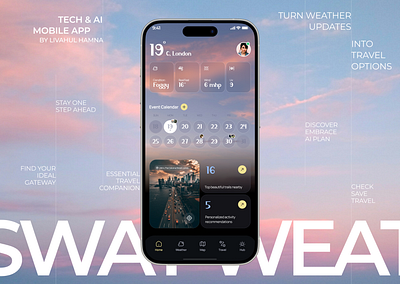 SwayWeather - Weather Mobile App Design adventure animation creative design forecasting app journey mobile weather modern ui new app new ui sway trip ui ui design uiux uxui weather weather app weather forcast weather mobile app