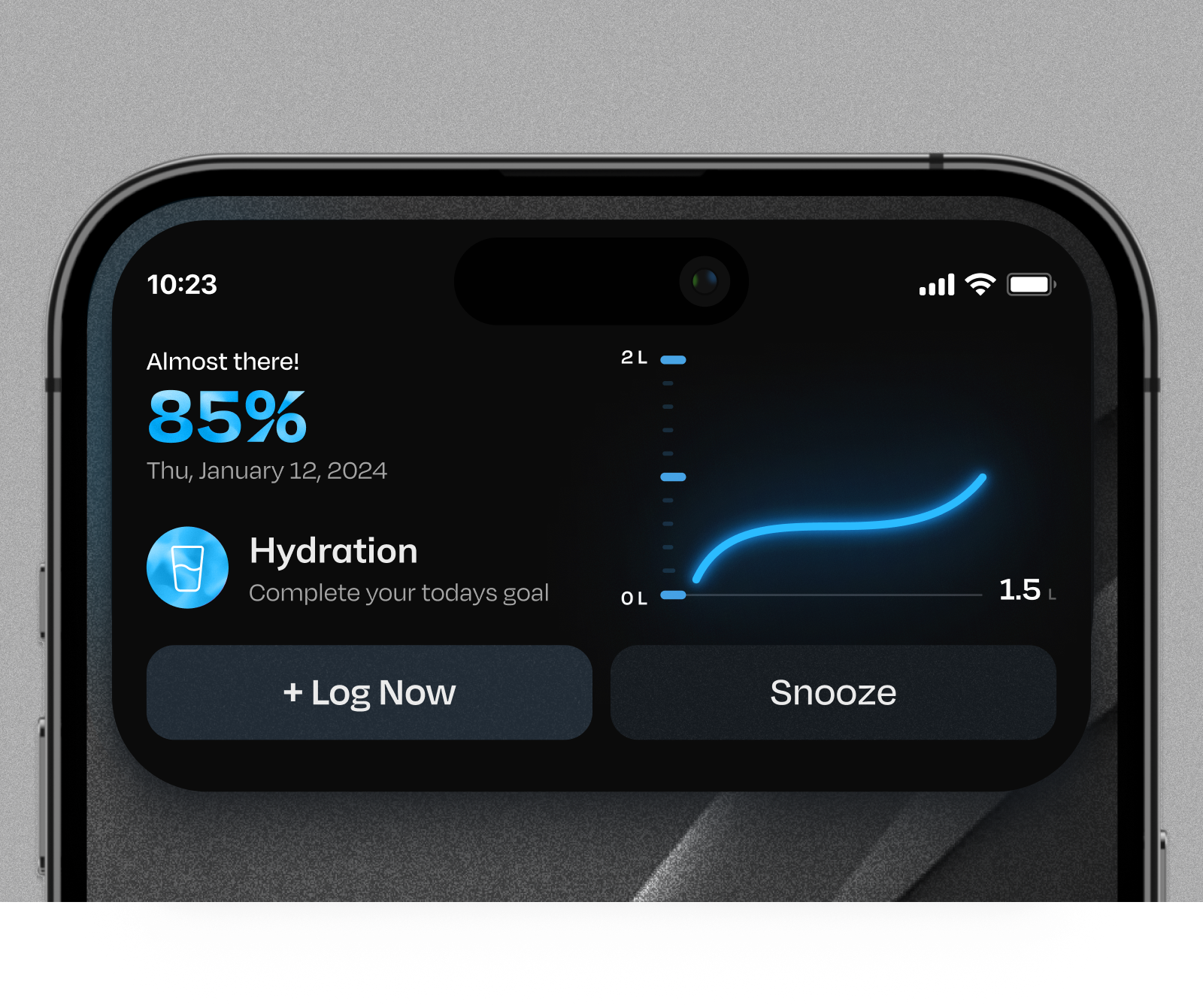 Water Log Notification Alert - View and respond to notifications animation branding chart design goal notification graphic design illustration iphone expanded notification log data logo minimal notification percentage screens snooze typography ui ui design vector water log