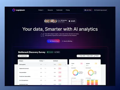 Surveys with AI Intelligence Website UI UX Design ai platform ai startup ai tool analytics artificial intelligence feedback managment neural network questions surveys