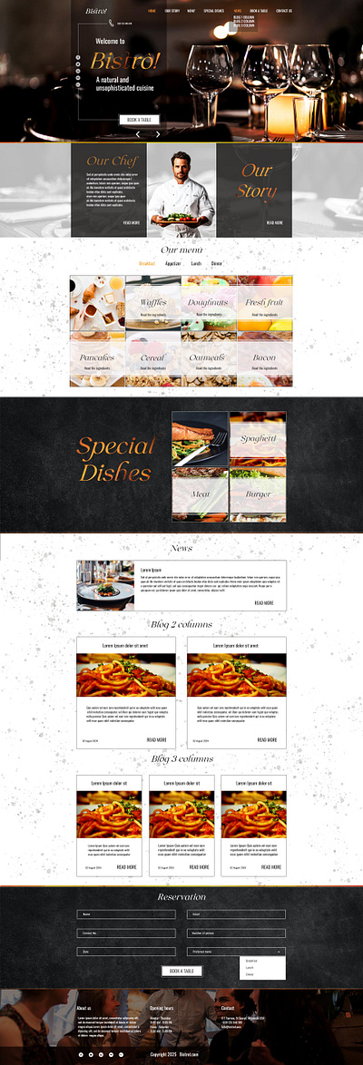 Restaurant theme graphic design landing page photography webdesign