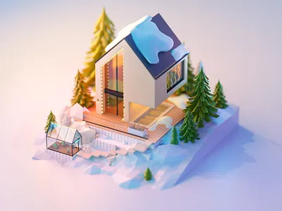 Small house 3d 3d art design home illustration isometric low poly lowpoly