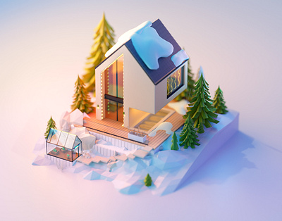 Small house 3d 3d art design home illustration isometric low poly lowpoly