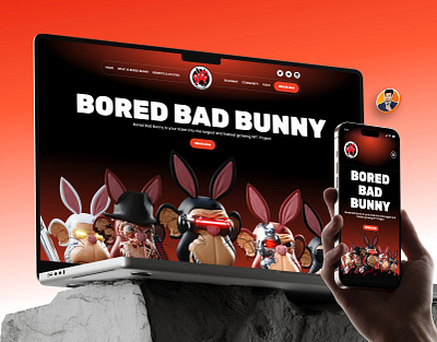 Bored Bad Bunny (NFT Landing Page) bad crypto css elementor elementor pro html javascript landing page monkey bft nft nft website one page website ui ui design ui ux web design website design website development wordpress