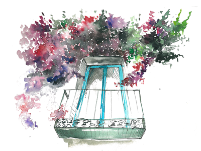 Watercolors art flowers spain tradicional watercolors window