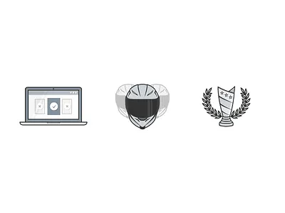 Icons for Fantasy RX league choose cup grey helmet icons illustration laptop leaves reflection silver trophy