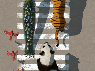 Side walk Nº2 animals art birds digital digital art panda panther peacock sidewalk tiger