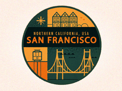 San Francisco badge city destination golden gate house retro san francisco sticker tram travel vintage