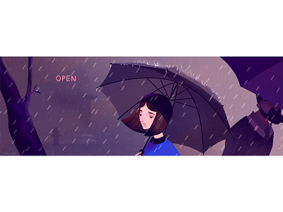 Street character girl illustration rain sad sadness storm winter