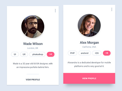 Freelancers for hire card design material mobile profile skills tags ui user ux web widget