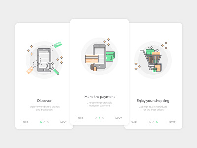 E-commerce onboarding screens android application e commerce e commerce icons icons ios mobile onboarding screens ui ui design