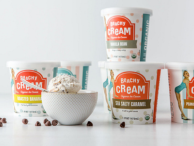 Beachy Cream Ice Cream Pint Packaging beach branding dessert food packaging frozen ice cream organic package packaging design pint pinup vintage