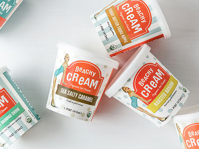 Beachy Cream Ice Cream Pint Packaging beach branding dessert food packaging frozen ice cream organic package packaging design pint pinup vintage